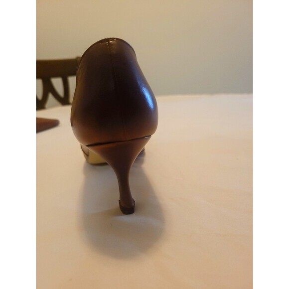 Vintage Walter Steiger Brown Leather Pumps 8.5 B Italy Kitten Heel Shoes - Picture 6 of 10